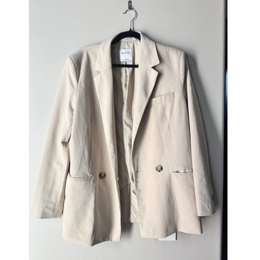 Bershka Cream Oversized Double Breasted Blazer M Preppy Academia Officecore Chic